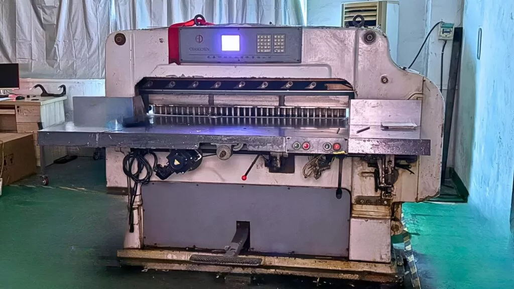 Existing workshop photograph of reinforcement cutting equipment